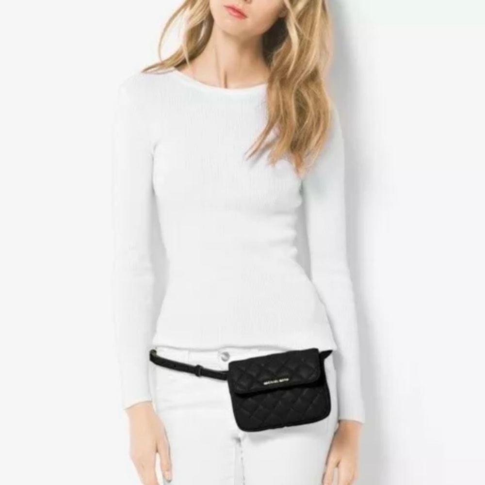 Michael Kors Sloan Black Quilted Leather Belt Bag - Picture 2 of 16